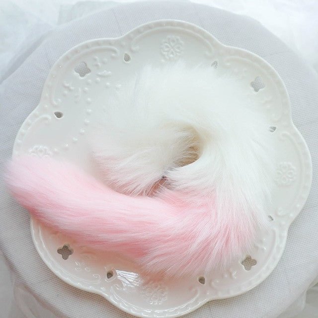 Pink tip white petplay Fox tail butt plug Mental Plush Anal Plug Stainless Steel Prostate BDSM Sex Toys For Women Couple
