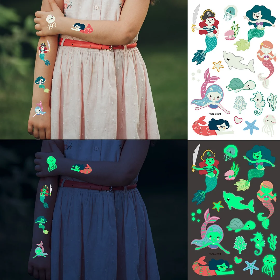 Sdrawing Glow In The Dark Temporary Tattoos For Kids Boys Kids Fake Luminous Tattoo Flash Animal Cartoon Party Favor Set Glowing Zoo