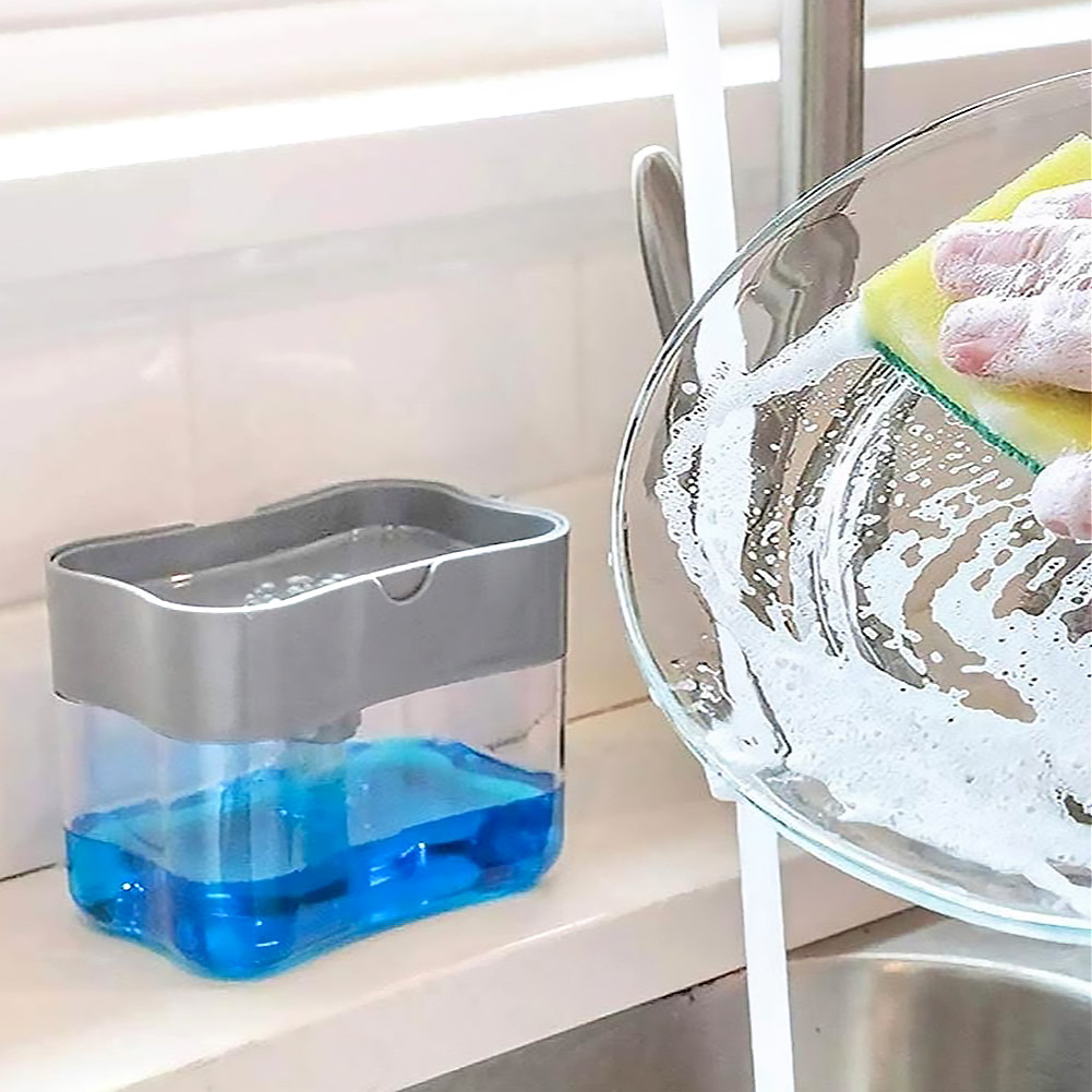 

2 in 1 Scrubbing Liquid Detergent Dispenser Press-type Liquid Box Soap Box, 501 Original