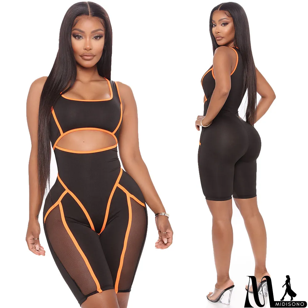 MidiSono - Women Summer Sexy Colorblock Sleeveless Cut Out Jumpsuit