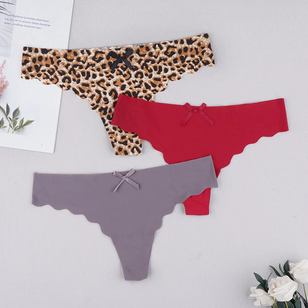 Billionm Plus Size Thong Femme Gstring Seamless Panties Sexy Pack Thongs Woman Low-rise Silk High Quality Panty Leopard S-4XL