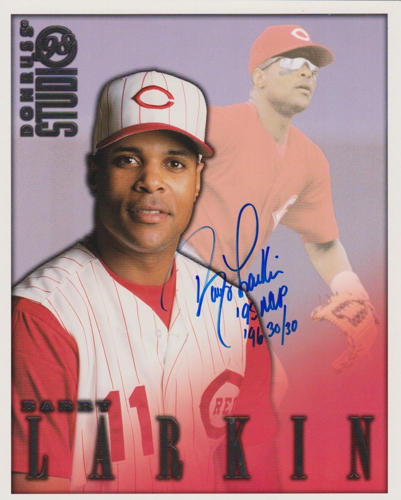 Barry Larkin Signed Autographed 1998 Donruss Studio 8x10 Photo Poster painting - COA Matching Holograms