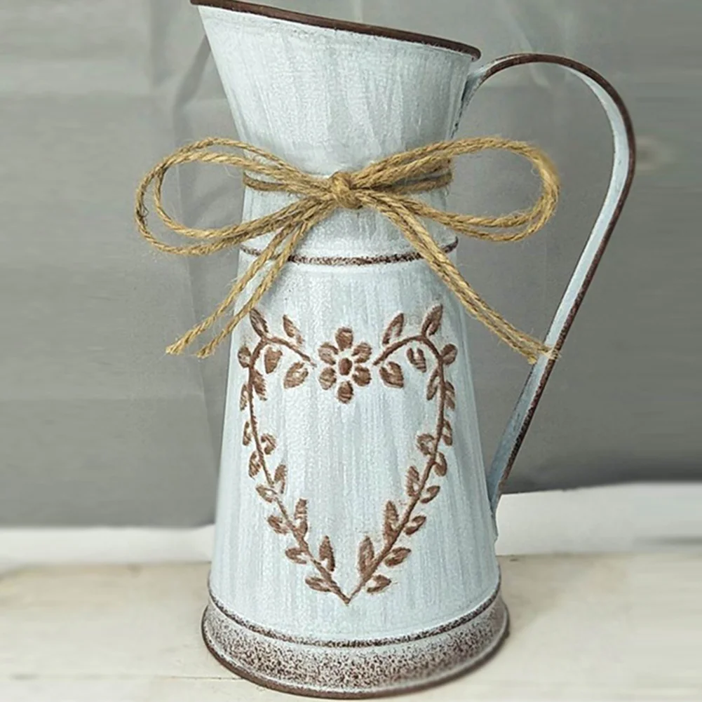 Rustic Metal Flower Vase Shabby Chic Dried Flower Can Bucket Holder (S)