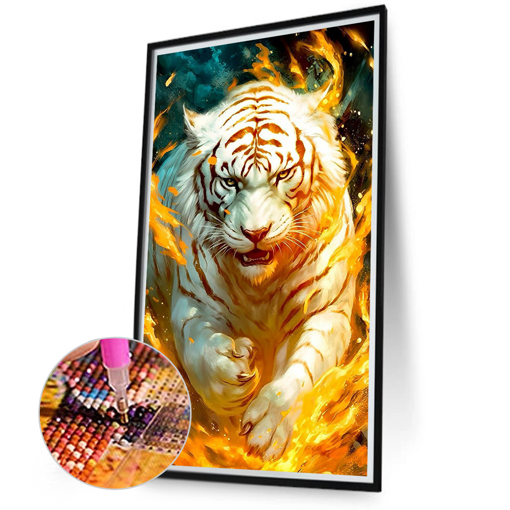 Flame White Tiger 40*70cm(canvas) full round drill diamond painting