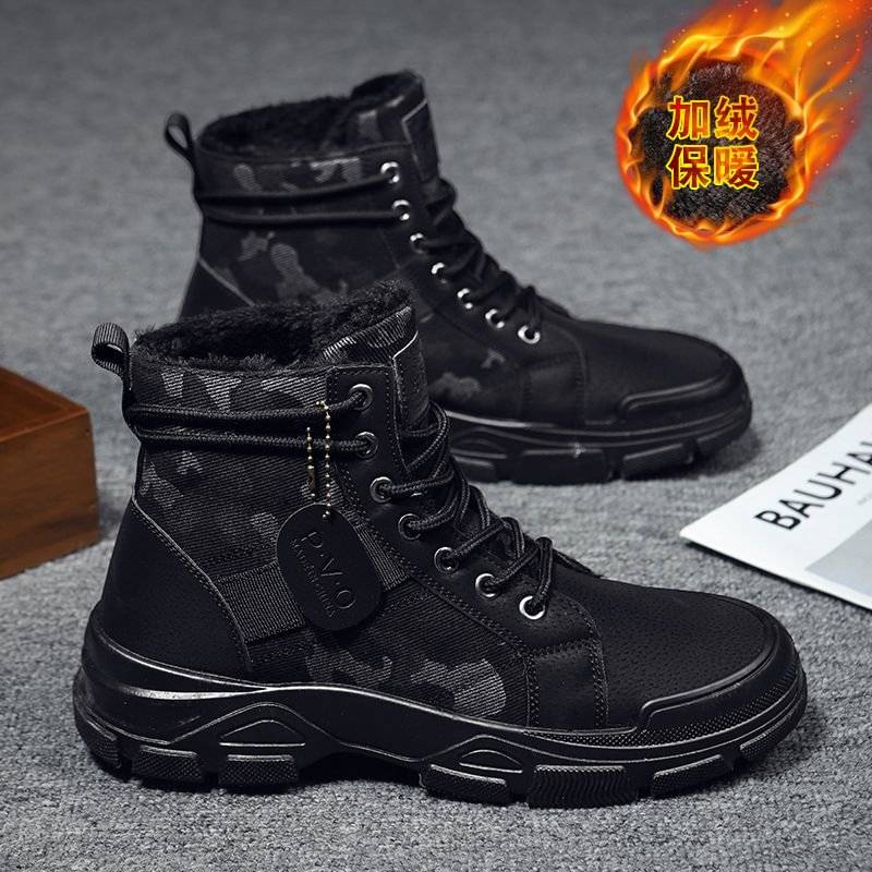 Wongn Men Boots Waterproof Warm Fur Snow Boots Men Outdoor Work Casual Shoes Military Combat Rubber Ankle Camouflage Boots