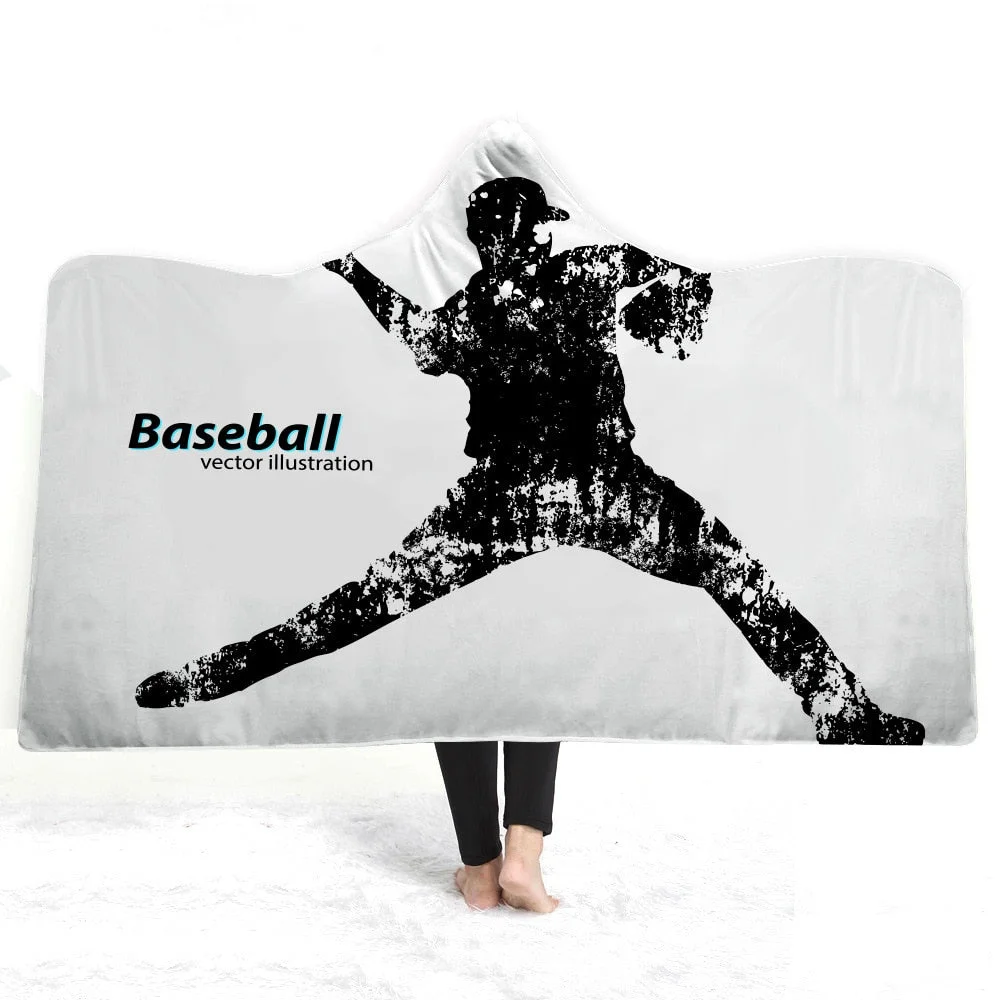 Hooded Blanket 3D Printed Baseball For Home Sofa Sherpa Fleece Hoodie Blanket Microfiber Throw Blanket For Adults Drop Shipping