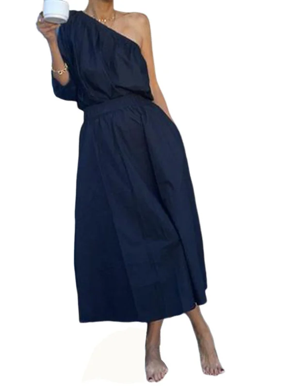 Woherb Woherb 2024 Summer New Women's Fashion Inclined Shoulder Jacket Long Skirt Suit Two Sets-Outfit Ideas