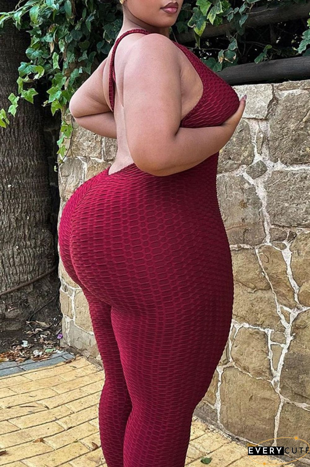 Pink Sexy Casual Solid Backless V Neck Plus Size Jumpsuits