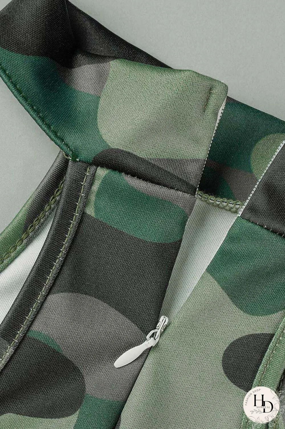 Army Green Casual Solid Camouflage Print Basic Turtleneck Skinny Romper