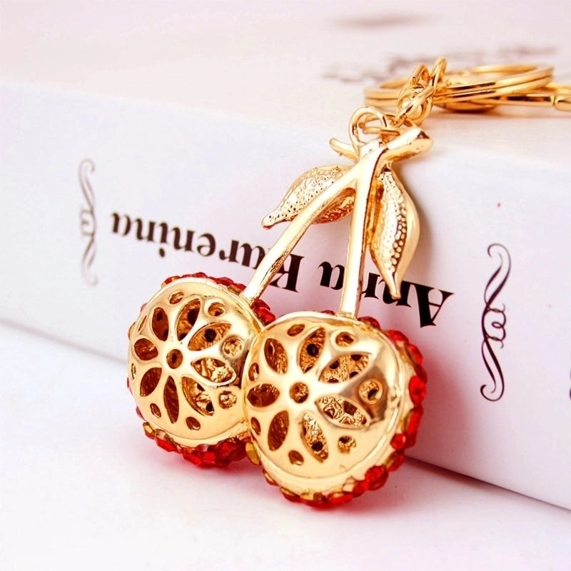 Cute Cherry Rhinestone Car Keychain