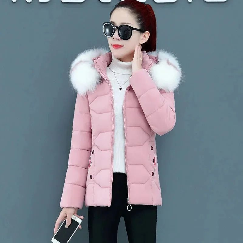 New Big Fur Hooded Jacket 2021 Woman Parkas Cotton Casual Winter Coat Female Down Cotton Padded Parka Winter Jacket Female Hiver