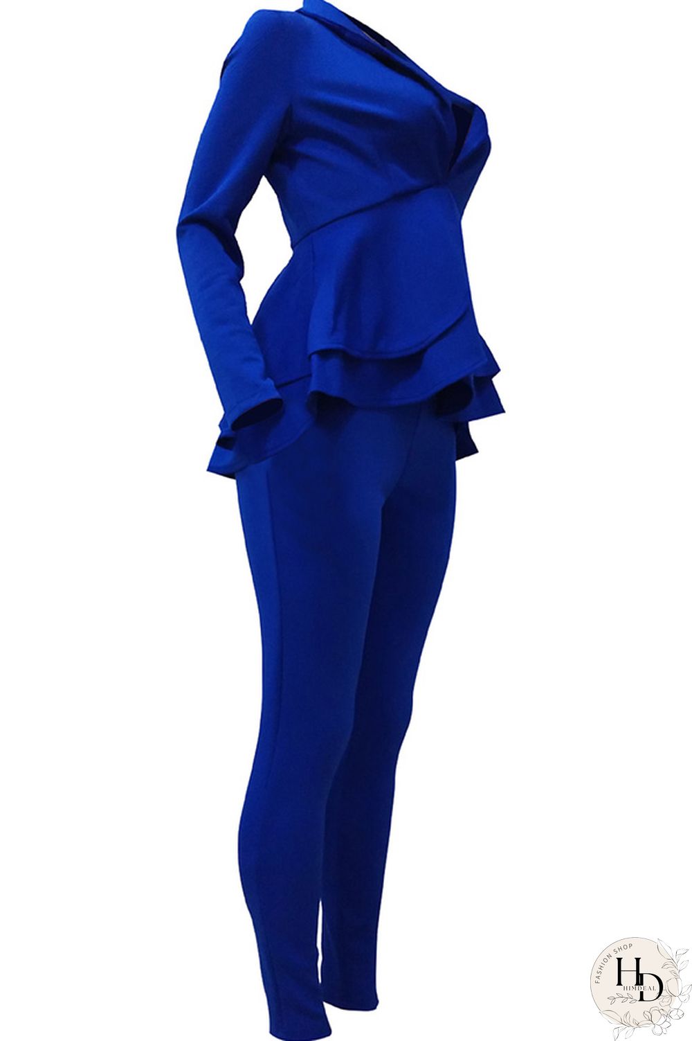 Black Casual Two Piece Suits Patchwork ruffle Solid pencil Long Sleeve