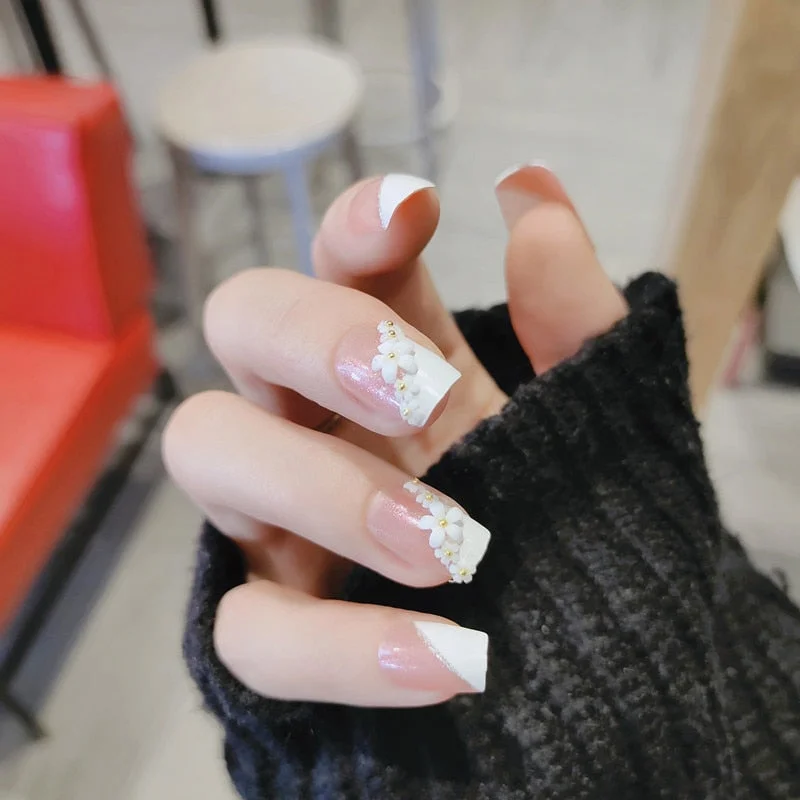 24 Pcs Lots French False Nails With Glue For women Wedding Bride Fake Nail Long Full Nail Tips artificial nails Art accessories-Nail Inspo