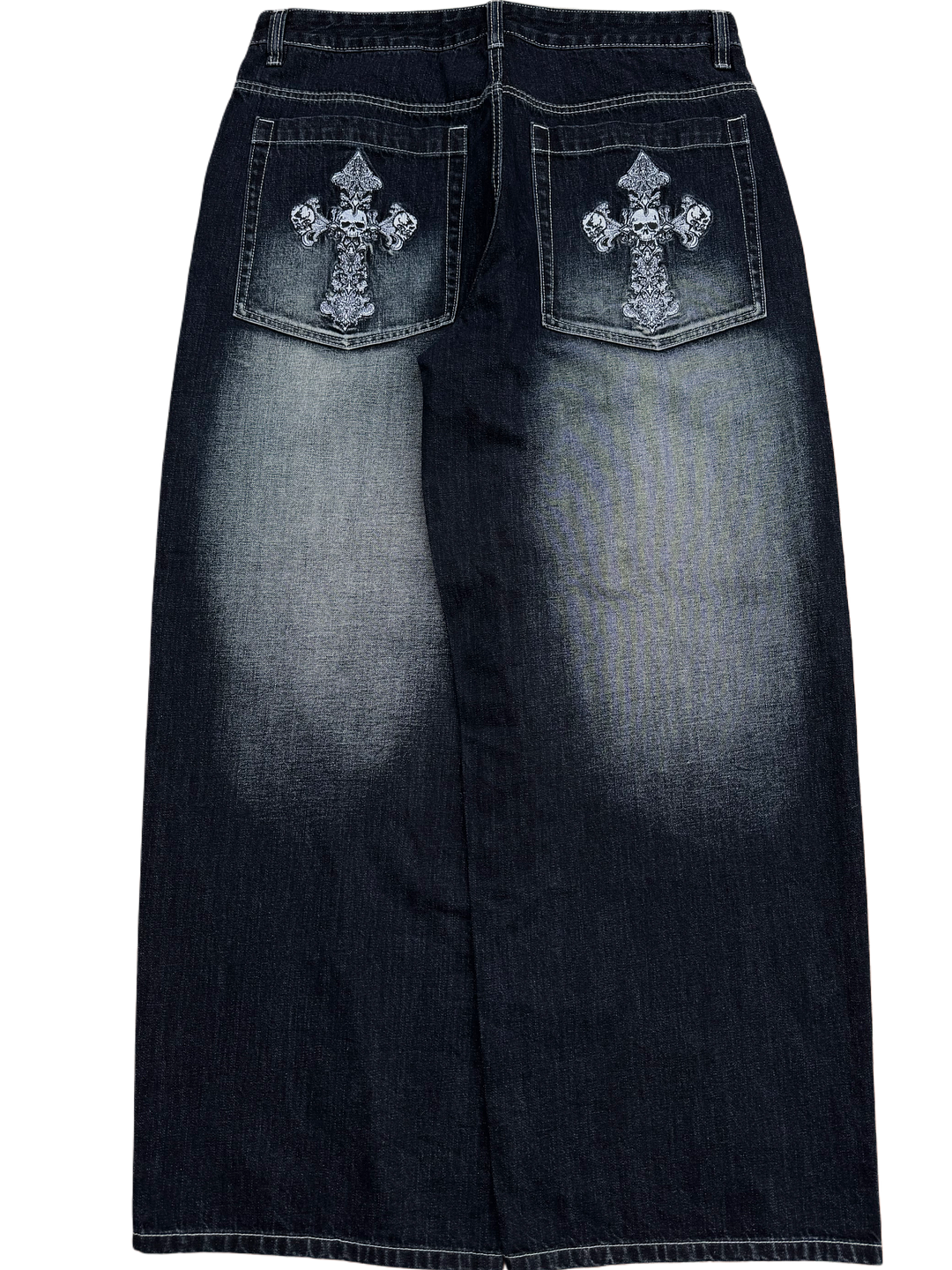 Dark Wash Faded Skull Cross  Jeans