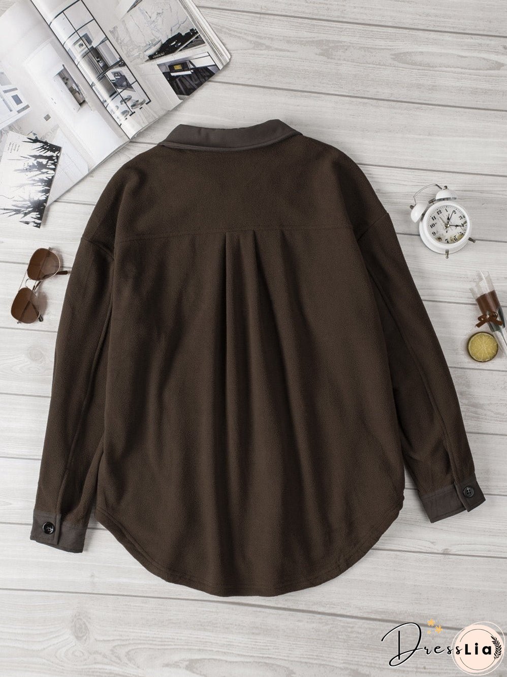 Brown Plush Fleece Button-Up