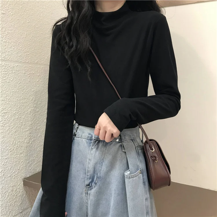 Brownm Brownm Velvet Half High Collar Bottom Shirt Women's Autumn 2024 New Interior With White Long-Sleeved T-Shirt Women's Chic Student Jacket