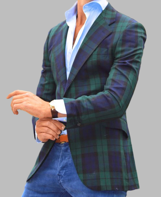 Casual Plaid Notch Lapel Chest Pocket Two Button Blazer