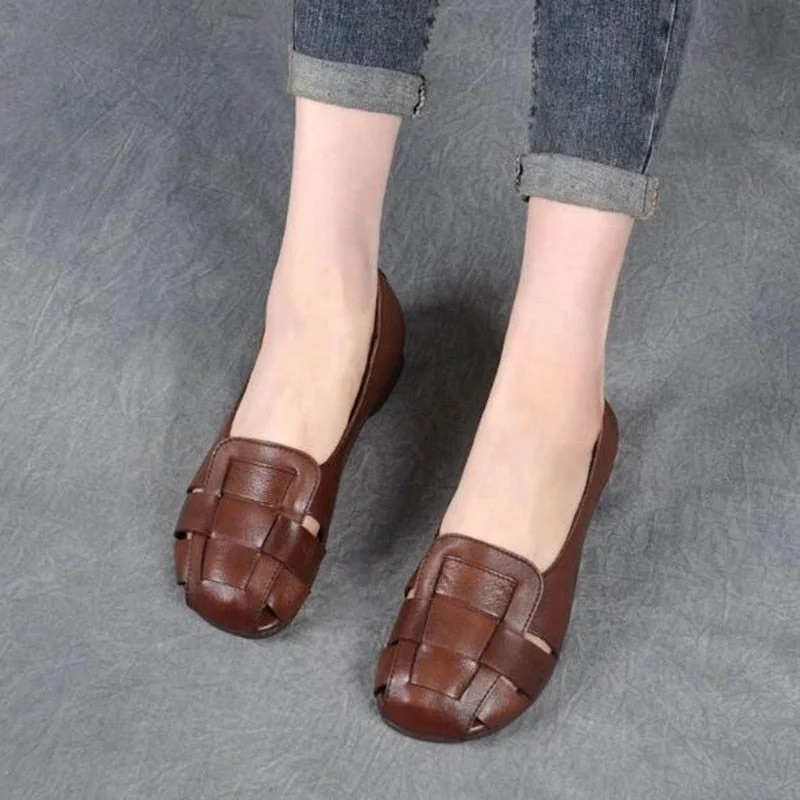 2022 New Fashion Women Genuine PU Leather Flat Shoes Woman Casual Work Mother Women's Shoes Women Flats Retro Shoes Sneakers