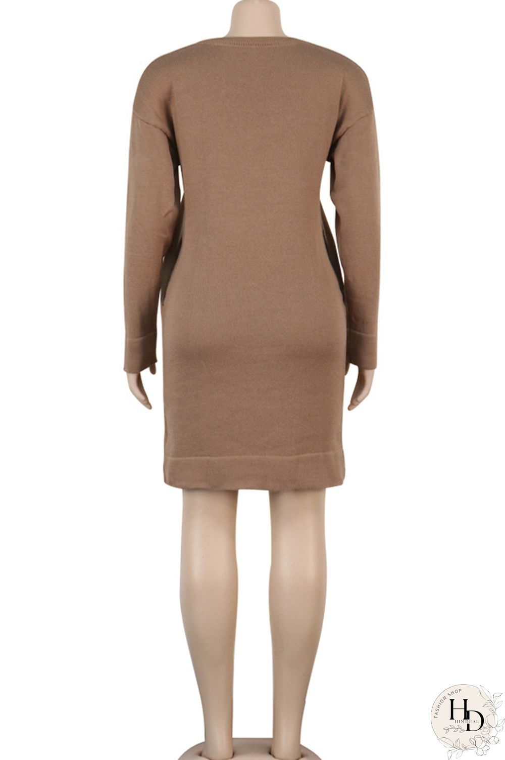 Olive green Acetyl fiber Sexy Cap Sleeve Long Sleeves V Neck Straight Knee-Length Solid