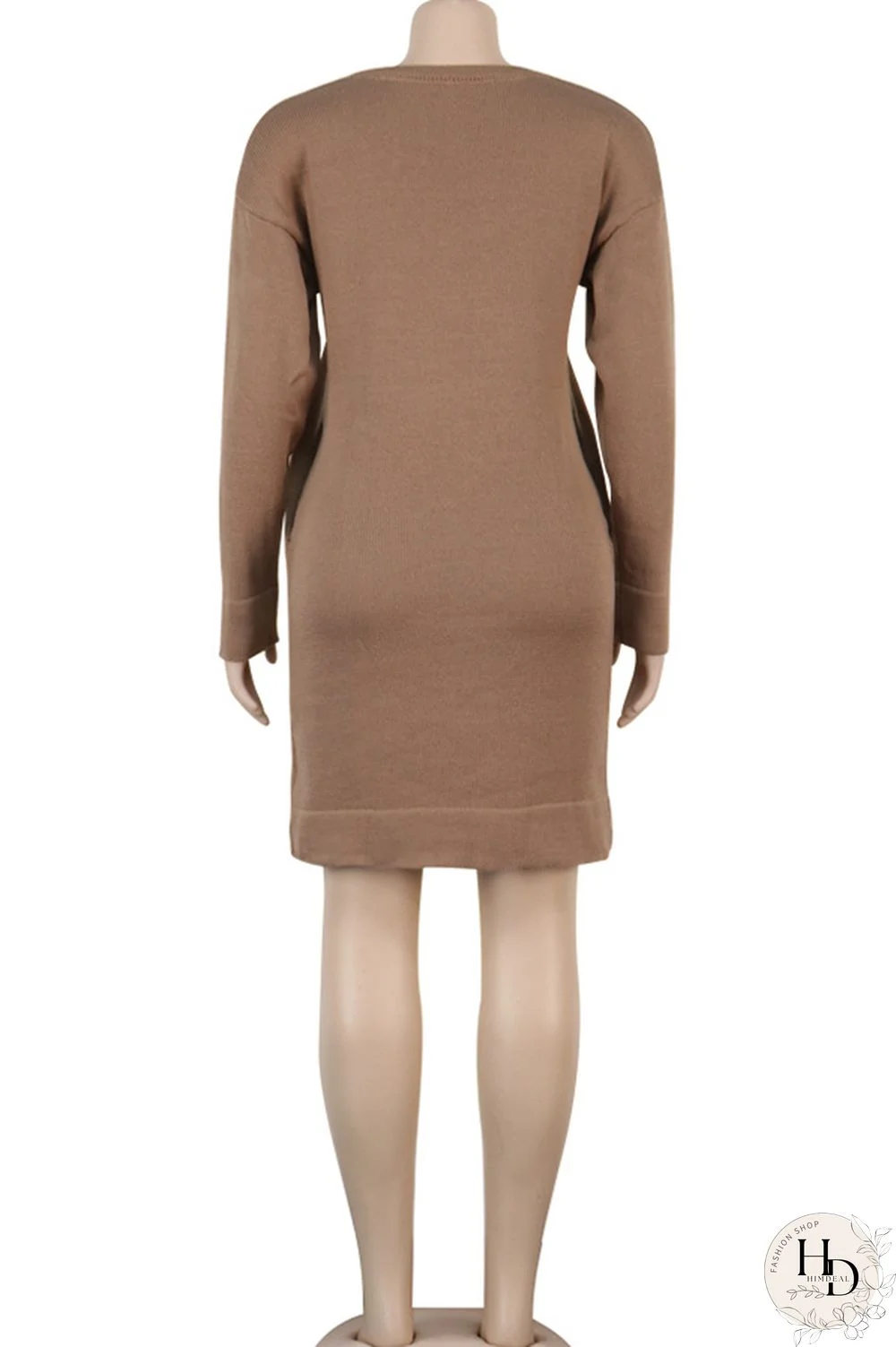 Olive green Acetyl fiber Sexy Cap Sleeve Long Sleeves V Neck Straight Knee-Length Solid