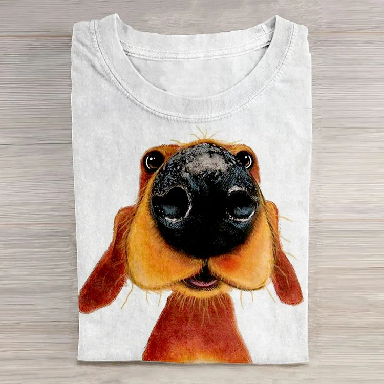 Dog Art Print Casual Short Sleeve T-Shirt