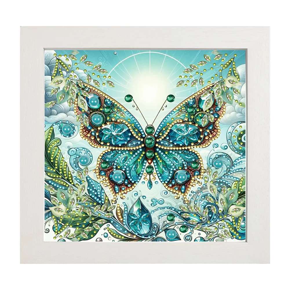 5D DIY Partial Special Shaped Drill Diamond Painting Kit Butterfly Decor(19.2*19.2cm)【With Frame】