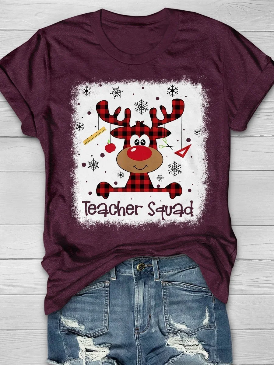 Teacher Squad Christmas Print Short Sleeve T-shirt