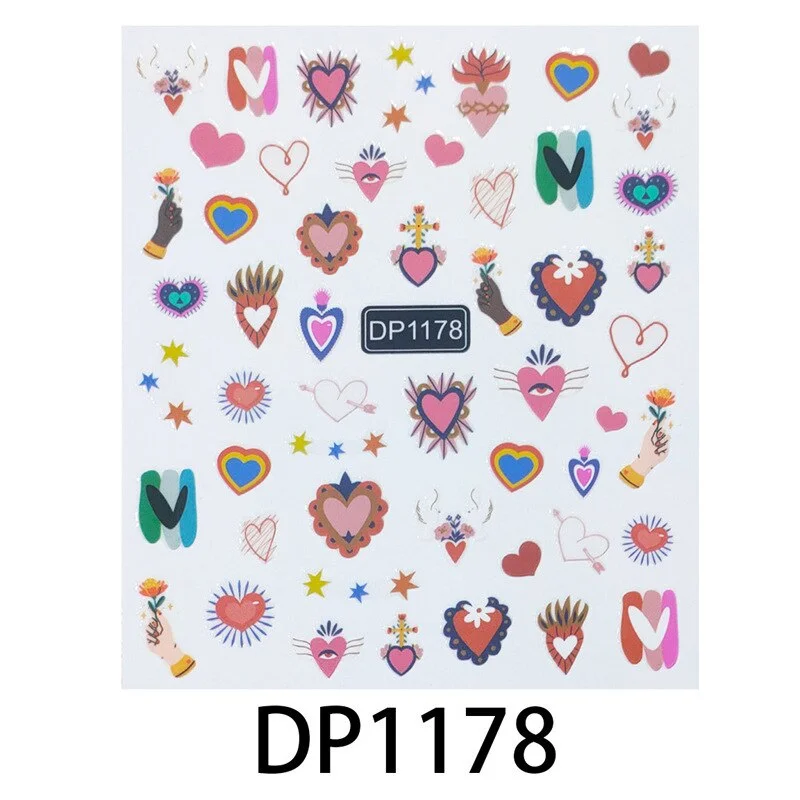 Nail Stickers Back Glue Black Color Leopard Gradient Cartoon Love Heart Designs Nail Decal Decoration Tips For Beauty Salons-Nail Inspo