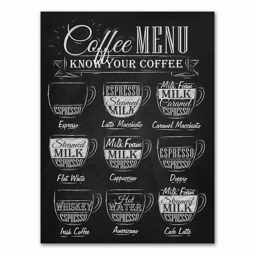 Nordic Coffee Menu Wall Pictures Art Print Black White Art Canvas Painting Cafe Shop  Wall Art Decor HD2616