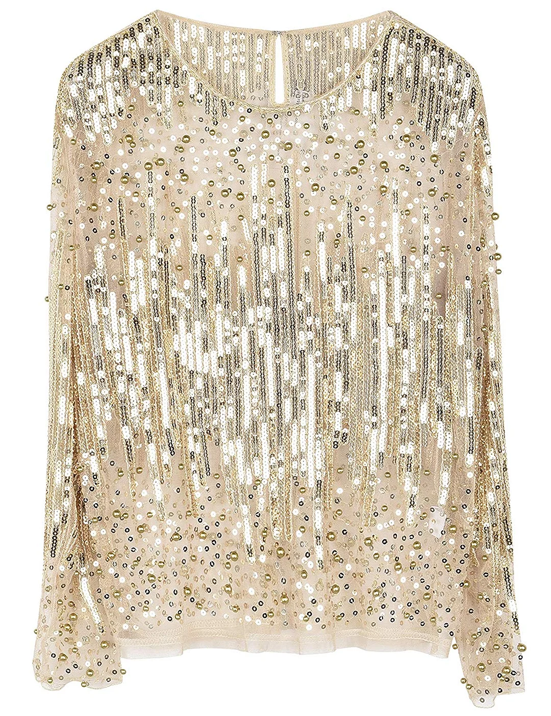 Women's Sequin Blouse See Through Party Tops Beaded Sparkly Shirts