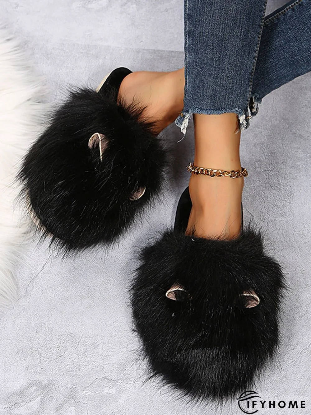 Cute Cat Ears Mohair Warm Fleece Indoor Slippers | IFYHOME