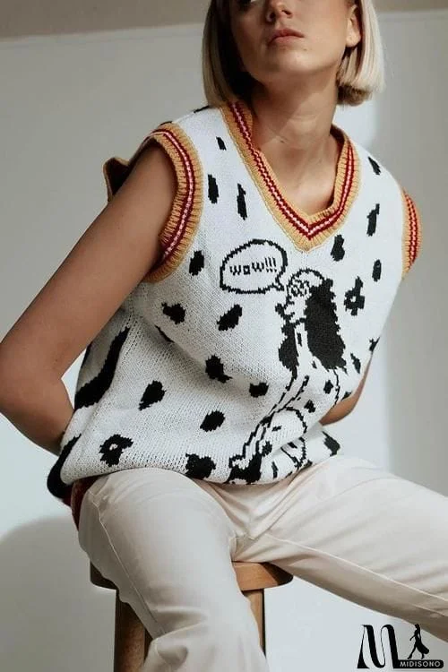 MidiSono - Dalmatian Jacquard Sweater Vest