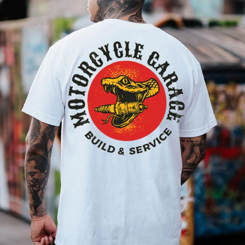 MOTORCYCLE GARAGE BUILD&SERVICE Snake Print Men's T-shirt