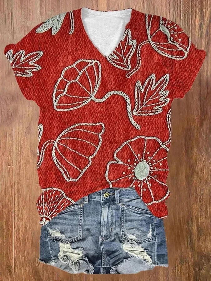 Women's Flower Art Print T-Shirt