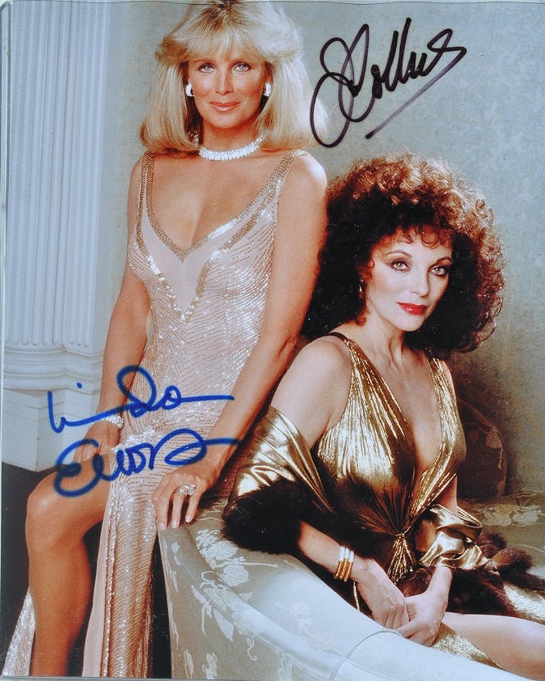 DYNASTY CAST Signed Photo Poster painting x2 Joan Collins, Linda Evans wCOA