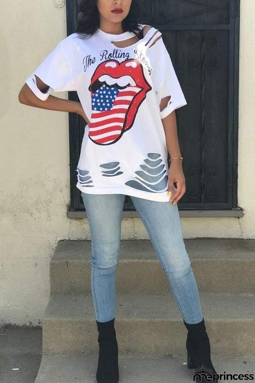 Ripped Red Lips T Shirt