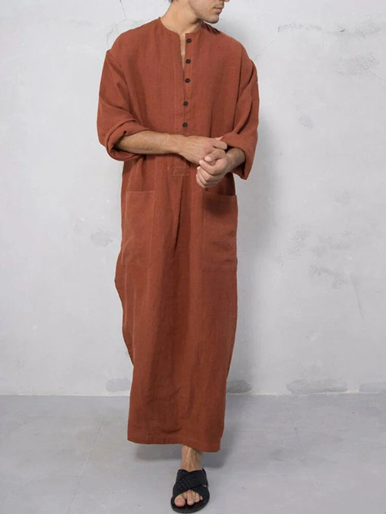 Muslim Loose Stand Collar Door Tube Long Sleeve Long Shirt Robe