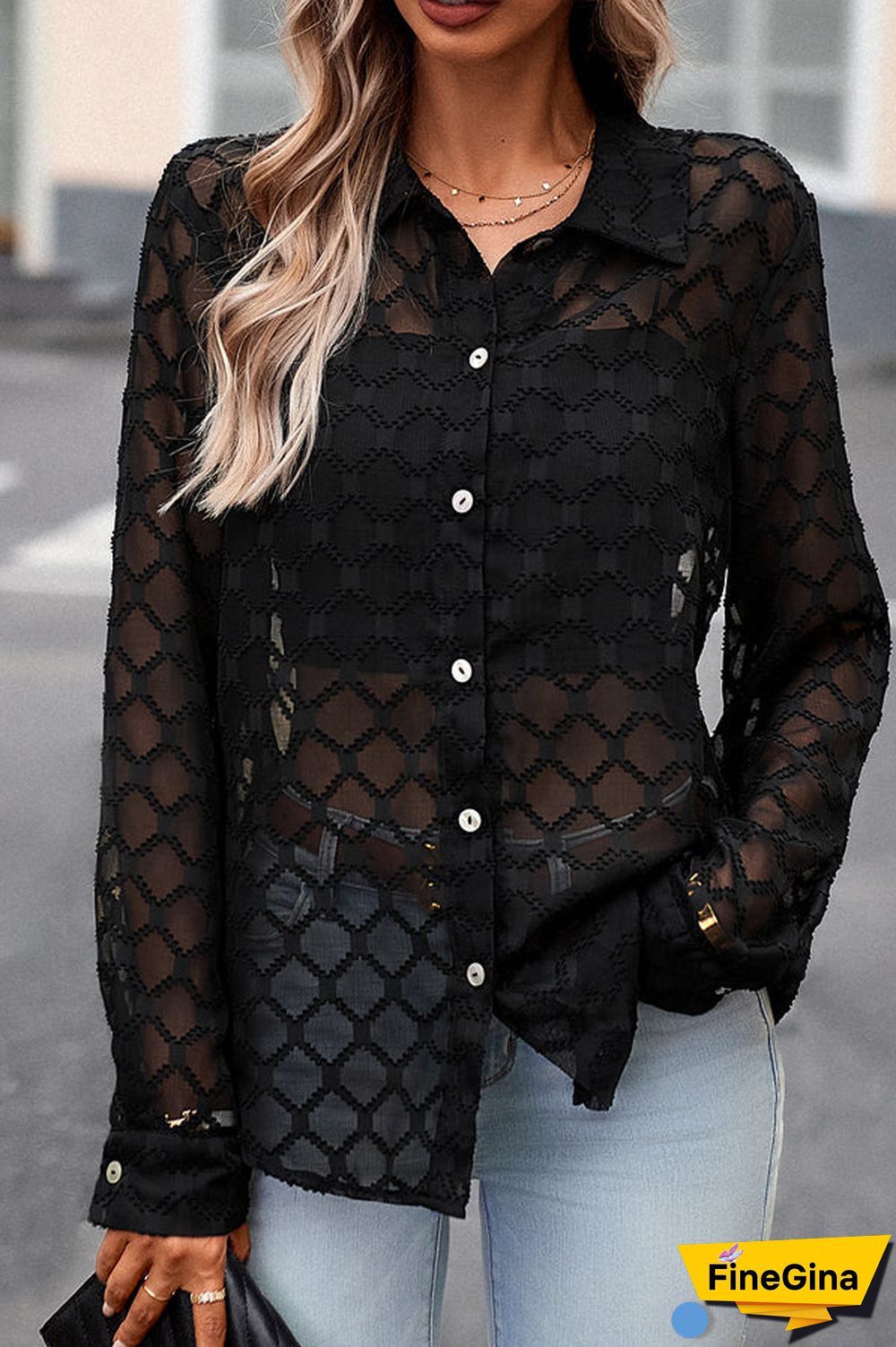 Solid Color Jacquard Long Sleeve Tops