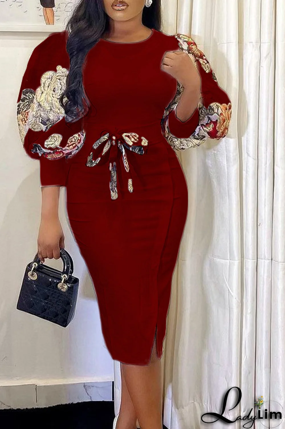 Royal Blue Fashion Print Patchwork O Neck Pencil Skirt Dresses