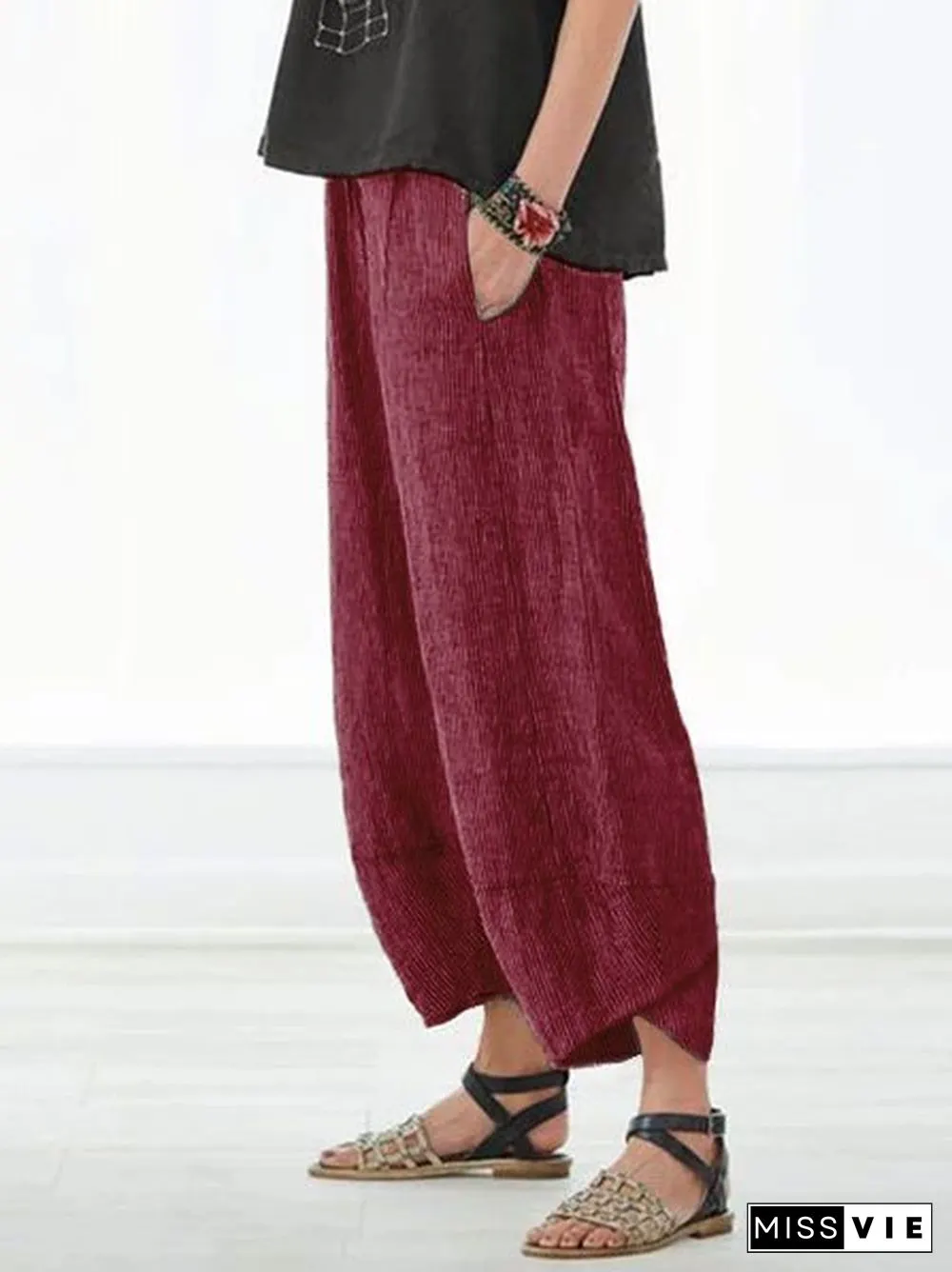 Summer Pockets Striped Casual Capri Pants