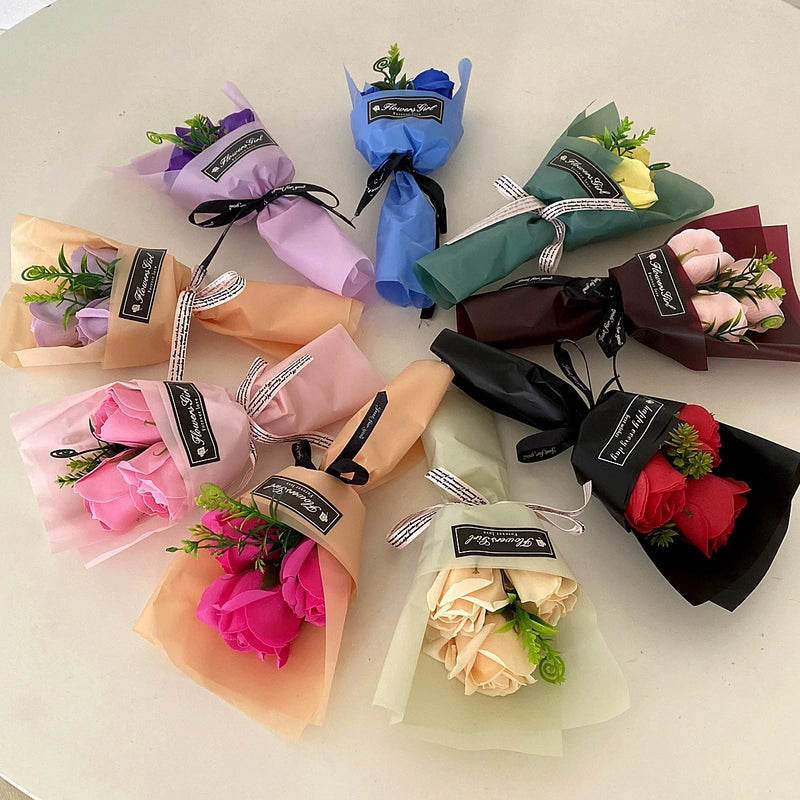 Creative Valentine's Day Soap Bouquet Teacher's Day Gift Carnation Soap Flowers 3 Pieces Small Bouquet Street Push