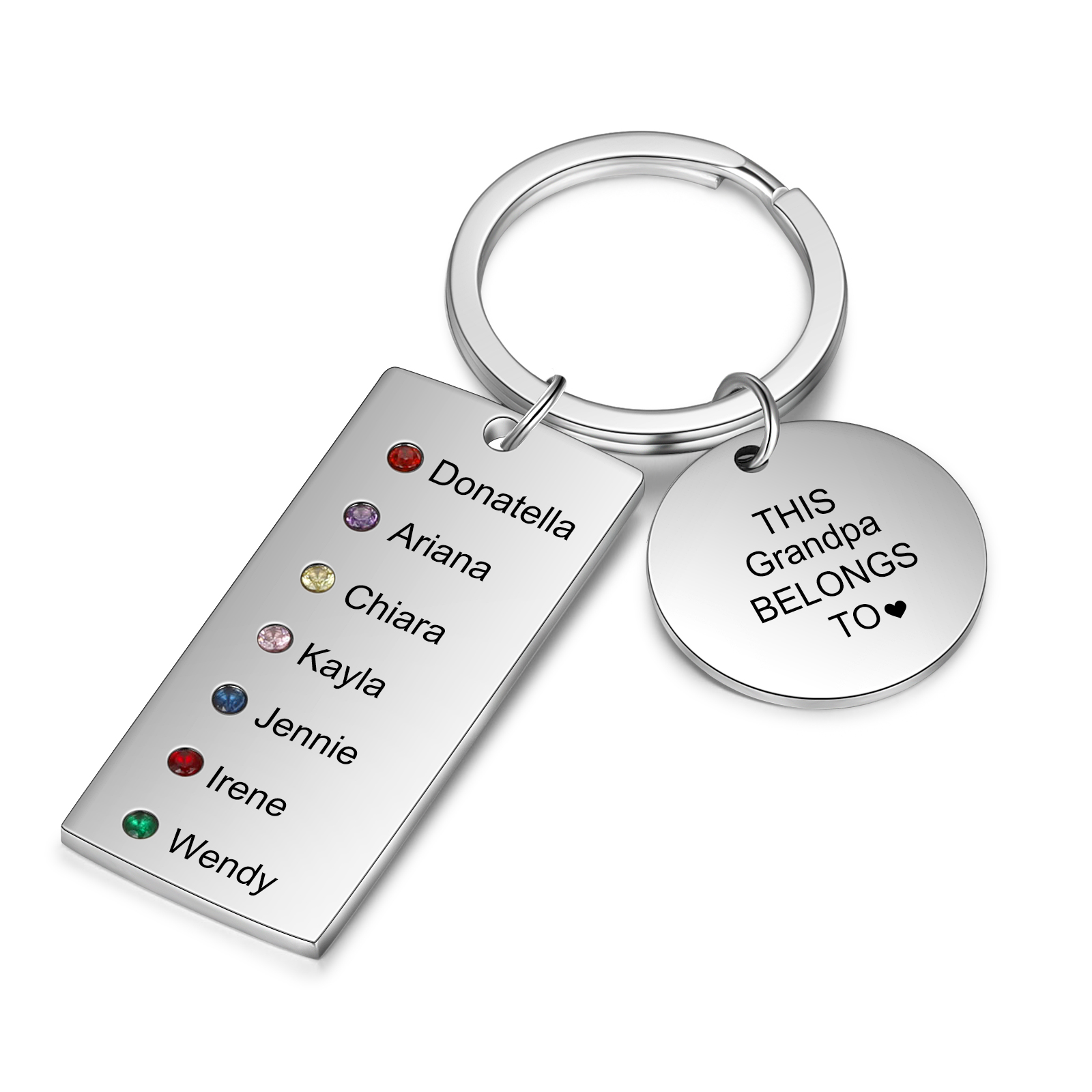 Personalized Birthstone Keychain Engrave 7 Names Family Keychain