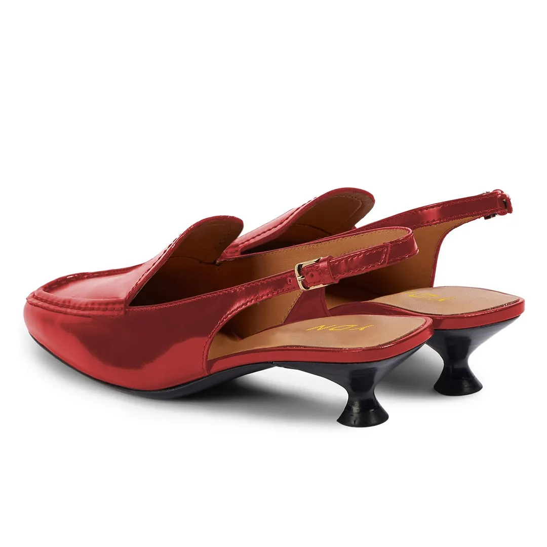 YDN Red Square Toe Spool Heel Slip-On Loafer Slingback Shoes