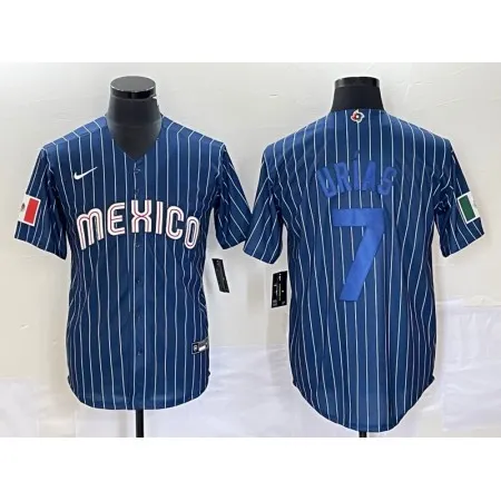Men's Mexico Baseball #7 Julio Urias 2023 Navy World Baseball Classic Stitched Jersey RDMR