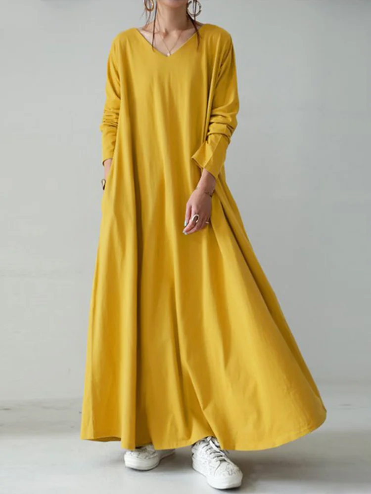 V-Neck Long-Sleeve Maxi Dress