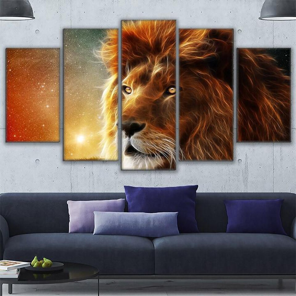 5 Pieces Golden lion Solar eclipse wallpaper HD Wall Art Painting Modular Poster Print for living room Home Decor