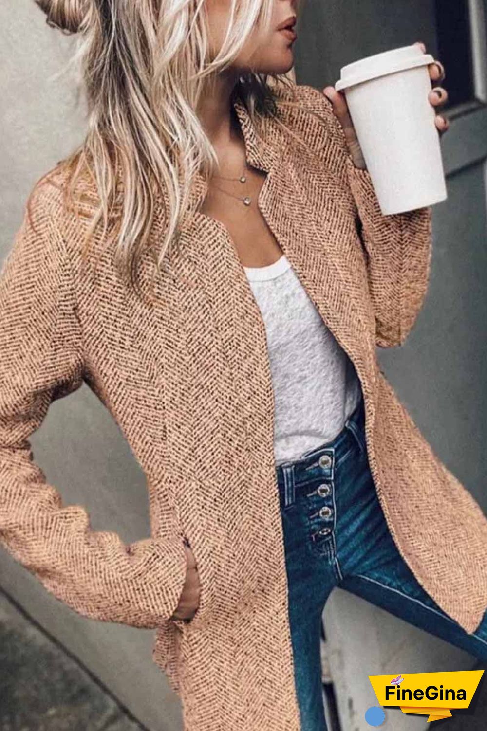 Casual Classic Retro Pocketed Heather Coat