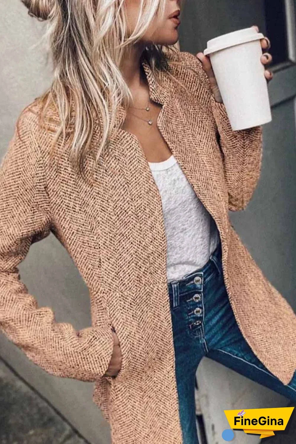 Casual Classic Retro Pocketed Heather Coat