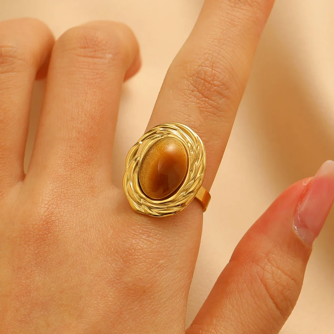 Turquoise/Tiger Eye Gold-Plated Open End Ring