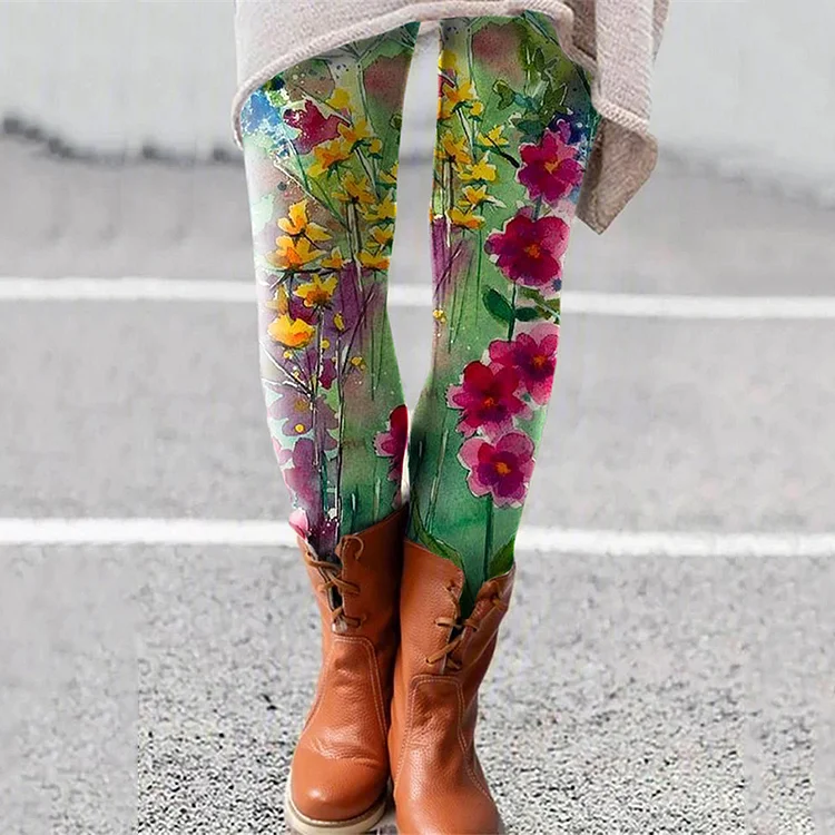 Fashion Flower Print Casual Leggings